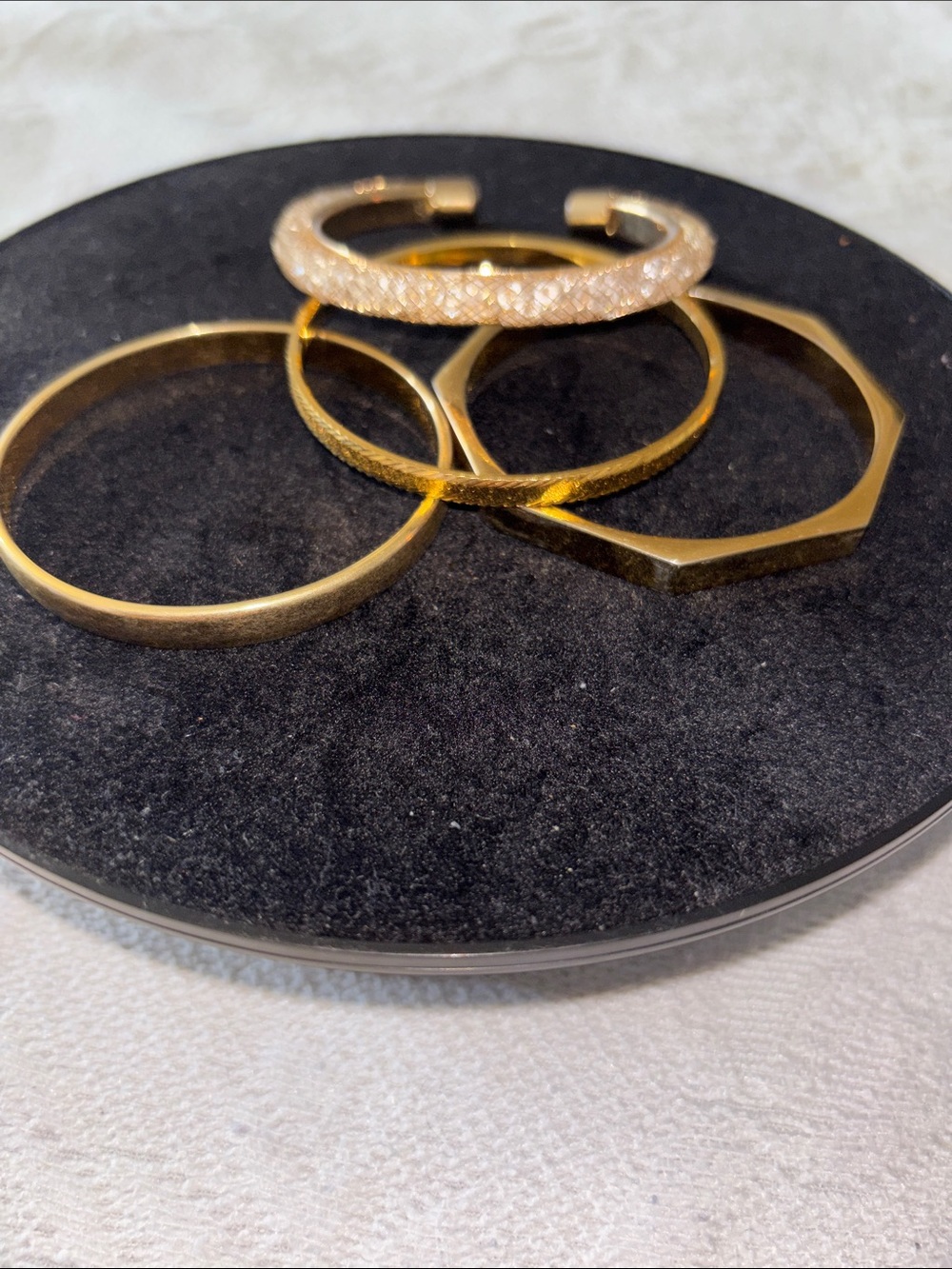 Gold Tone Bangle Bracelet Set - Sparkle and Geometric Styles